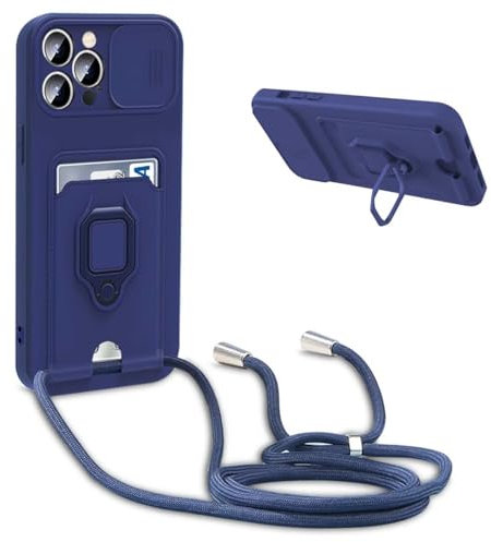 BGHHEU Cover con Cordino per Honor 200 Lite 5G,Custodia con Collana Collo Silicone Antiurto Case,Protezione Fotocamera Slot Carte 360° Anello Supporto,Silicone Case,Blu