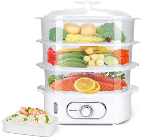 Aigostar Vaporera Eléctrica 12L, Vaporera con 3 Recipientes Apilables, Soporte Para Cocinar Huevos, Temporizador 60 Minutos, Recipiente Para Cocinar arroz, Sin BPA, 900 W