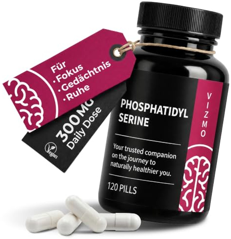 VIZMO Phosphatidylserin Vegane Kapseln 300mg 120 Stück | Hochdosierte Vegane Kapseln – Laborgeprüft, Non-GMO, Glutenfrei – Nahrungsergänzungsmittel aus Sojalecithin – 2-Monats-Vorrat