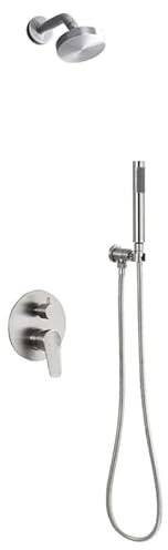 WACEH Shower Doccia Set Rubinetto Doccia Incasso Set Miscelatore Doccia Montaggio A Parete in Acciaio Inossidabile Spazzolato con Doccetta e Soffione Doccia Design Moderno Facile Installazione, Kit