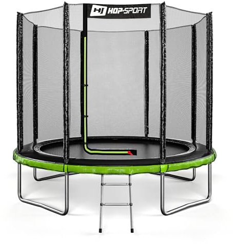Hop-Sport Trampolin Outdoor - Ø 244/305/366/427/488 cm - Trampolin mit außenliegenden Sicherheitsnetz, Stabiler Rahmenkonstruktion & Sicherheitszertifikaten - Komplettset mit Leiter (244 cm)