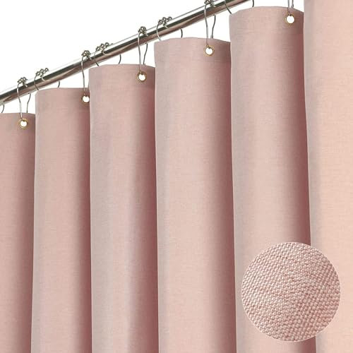 BTTN Blush Linen Shower Curtain, Modern Mildew Resistant Textured Fabric, Waterproof Polyester for Wet Bathroom, Weighted Hem, Durable and Washable, Thick Shower Curtain Set with 12 Hooks, 182 x 182cm