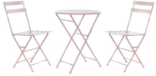 AlexandreHouse Tisch-Set, 3 Stück, Metall, 60 x 60 x 75 cm, klappbar, Rosa