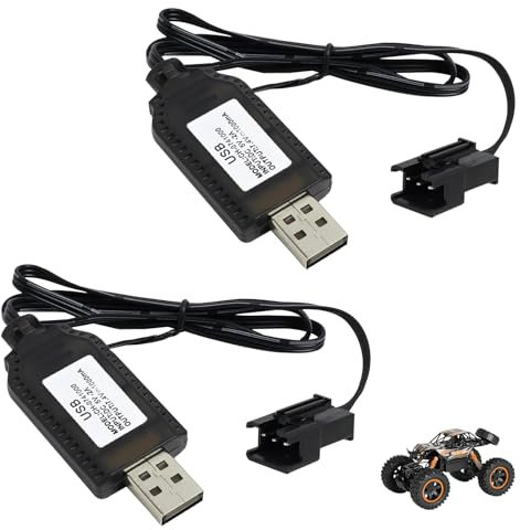 2 USB Chargeur Câble RC Universel, Chargeur Voiture Telecommandé pour Batterie LiPo 2S 7.4V Connecteur SM-3P Compatible Télécommandés RC Voiture Drone Avion Bateau Quadricoptère Hélicoptère Planeur