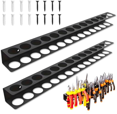 2 Stück Schraubenzieher Halterung, 40 cm Werkzeughalter Wand mit 14 Löcher Werkzeug Wandhalterung Zangenhalter Metall Schraubendreher Halter für Werkstätten, Werkbänke (Schwarz)