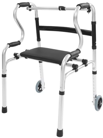 Gehwagen mit Sitz, 8-fach höhenverstellbar (75–90 cm) aus Aluminiumlegierung – Multifunktional mit R-Armlehne, Rollen & Stützfüßen – Tragkraft 100 kg