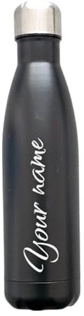 Personalised 500ml Stainless Steel Water Bottle, Custom Name Thermal Vacuum Insulated Water Bottle for 12 Hours Hot & 24 Hours Cold (Matt Black)