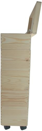 WooDeeDoo 5-Tier Wooden Storage Tower with Lid and Wheels 40 x 20 x 71 cm - Slim Pine Stackable Crate System for Home Office Bathroom Craft Utility Room DIY Organising Unfinished Custom Box