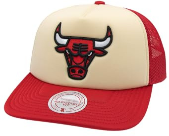 Mitchell & Ness Vintage Block Trucker Cap Chicago Bulls Cream Beige Rot, Size:OneSize