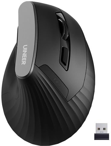 Uineer Ergonomic Mouse, 2.4GHz Vertical Wireless Mouse, 12-Month Battery Life, 2400 DPI Optical Tracking, 6 Buttons, Comfortable Grip for Laptop/PC/Mac, Wrist Pain Relief