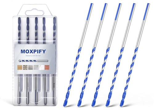 MOXPIFY 5pcs Impact 5mm Masonry Drill Bit 150mm Extra Long | Tungsten Carbide Tip Concrete Drill Bits for Brick Wall Tile Porcelain (5mm x 150mm x 5, Tri. Shank)