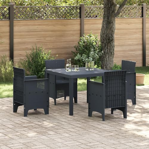 SKTQYQO Quadratischer Gartentisch, 100 x 100 x 73 cm, aus synthetischem Rattan, Anthrazit, für den Außenbereich, wetterbeständig und leicht zu reinigen, mit Plätzen für 4 Personen,