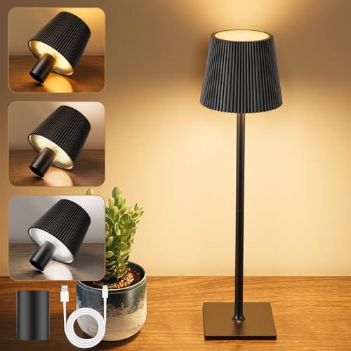 YICAIZI LED Tischlampe Kabellos Akku Tischlampen mit Flaschenverschluss Stufenlos Dimmbar Aufladbar Tischleuchte mit 3 Farbtemperatur für Outdoor, Wohnzimmer, Schlafzimmer, Nachttisch, Kohlenschwarz