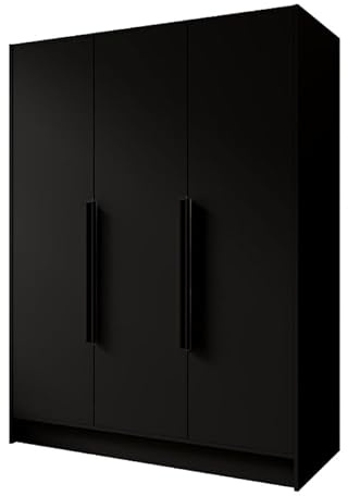 Margaret Hadas24 Drehtürenschrank Goya Kleiderschrank, Spiegel, Griffen, Push-to-Open Tip-ON, großer Stauraum, Regale, Glatte Türen (schwarz, Schwarze Griffe, 150 cm)