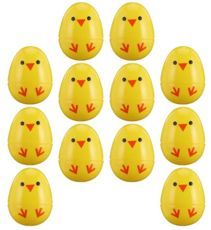 Mikikit 12 Œufs de Pâques en Plastique Imprimé Poussin, Coquilles Ouvrables pour Loterie et Décoration, Jeu et Chasse aux Œufs, Accessoires de Pâques pour Garçon et Filles, Lot de 12