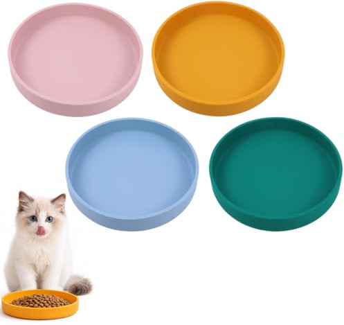 Forbabe Katzennapf Silikon 4 Stück Futternapf Katze 18cm Flach Näpfe | Futterschale für Katze Hunde Teller Katzenschüssel Feeder Cat Bowl