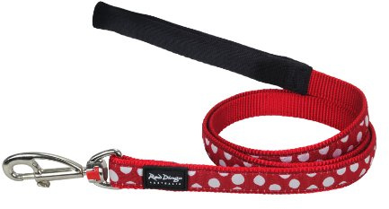 Red Dingo Designer Dog Lead, White Spots on Red (25mm x 1.2m) L