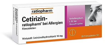 Cetirizin-ratiopharm bei Allergien: Lindert allergische Symptome bei Heuschnupfen, ganzjährigem Schnupfen und Nesselsucht 20 Tabletten