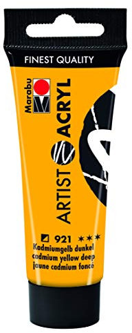 Marabu 12200055921 - Artist Acryl Kadmiumgelb dunkel 921, 22 ml, feine Acrylfarbe in Künstlerqualität, auf Wasserbasis, pastose Konsistenz, hoch pigmentiert, sehr gute Brillanz und Deckkraft