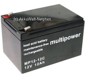 MP12-12C Zyklenakku, Anschluss 6,3mm 12V 12Ah PB Bleigel Akku AGM Technik für Invacare Zoom 3 Zoom 220 Lynx Alber Quix e-max E-Fix 25 Viamobil Shoprider Dasher 3+4 Scooter EZ Cooper Echo 3 Start 3