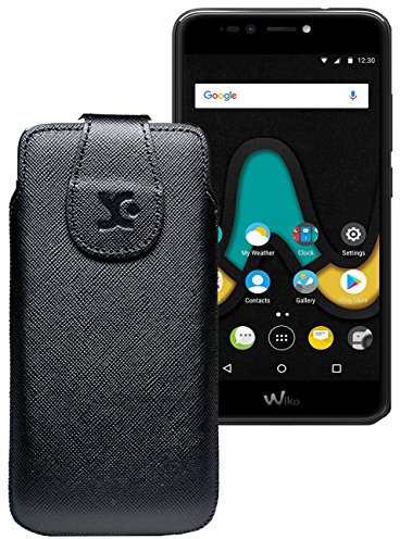 Suncase Original Tasche für Wiko Upulse Lite | Leder Etui Handytasche Ledertasche Schutzhülle Case Hülle/in vollnarbig-schwarz