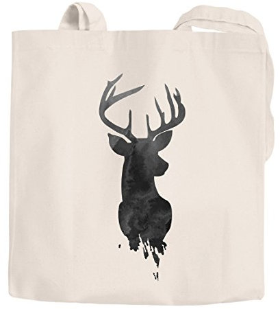 Jutebeutel Einkaufstasche Hirsch-Geweih Watercolor Deer Baumwolltasche Stoffbeutel Autiga® natur 2 lange Henkel