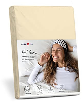 HANSE PRO Spann-Betttuch 100x200-120x220 cm I Spann-Bettlaken I Laken I für Boxspring-Betten und Wasserbetten I Steghöhe bis 30 cm I Premium-Qualität I Farbe Hellbeige