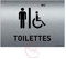 AUA SIGNALETIQUE - Plaque de porte Aluminium brossé imprimé AluSign - 210x150 mm - Double Face adhésif au dos (Toilettes H/Handicap)