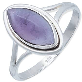 mantraroma Damen Ring Silber mit Stein Amethyst Edelstein lila schlicht groß modern