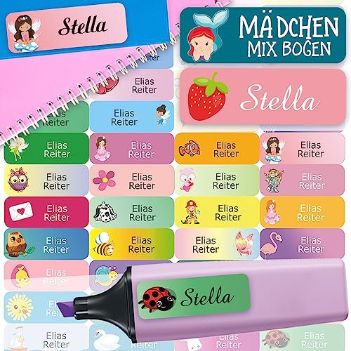 Sunnywall® Namensaufkleber Kinder Schule Mädchen Gemischt Aufkleber Namensetiketten | 60 Stück Klebeetiketten zum Beschriften 4,8x1,6cm Kita Schulanfang | wasserfest