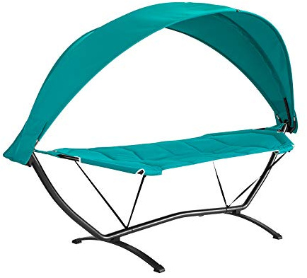 SoBuy OGS51-TB Transat Lit Suspendu Hamac de Jardin avec Support et Pare-Soleil Bain de Soleil - Surface de Couchage L214xP100cm - Turquoise