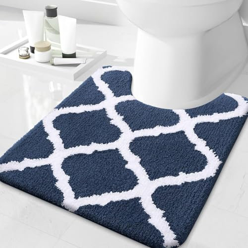 Homaxy Alfombrilla de inodoro antideslizante, lavable, con recorte suave, pelo largo, 50 x 60, azul marino