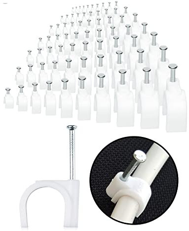 FIXSON Kabel-Clips (100 Stück) Kabel-Clips für die Wand Nagel in Clips für Ethernet Kabel TV Draht Kabel und Koaxialkabel Nägel enthalten (9mm)
