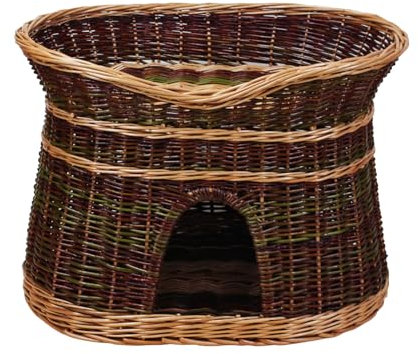 Katzenkorb zum Schlafen – Katzenhütte Indoor – Größe XL: 70 cm oval – Katzenhöhle aus Weide – Zweistöckiger Hunde – Keine Kissen – Lackierter Korb