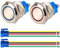 GUUZI 2 pezzi Pulsante Momentaneo 1NO1NC Guscio in Acciaio Inossidabile Impermeabile 220V-230V/5A Anello LED Pulsante Illuminato con Presa filo Adatto per foro di Montaggio da 19mm (Blu+Rosso)