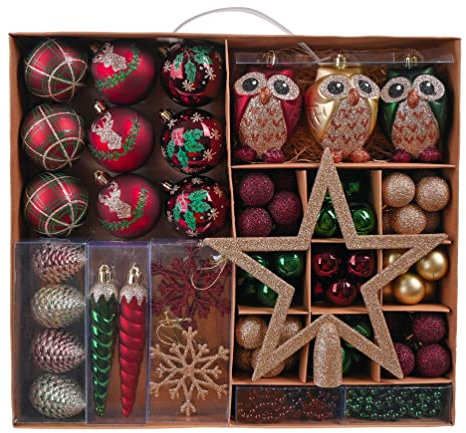 Valery Madelyn Christmas Baubles for Traditional Christmas Tree Decorations,90pcs Red Green Gold Shatterproof Ball Ornaments, Hanging Gifts