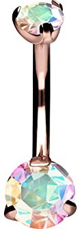 PIERCINGLINE Bauchnabelpiercing mit Gewinde ZWEI KRISTALLE Bananabell Banane Roségoldfarben Regenbogen