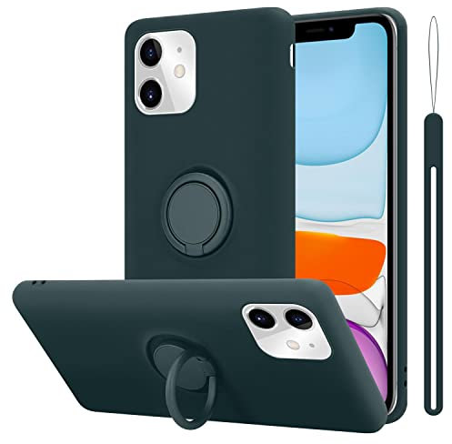 Cadorabo Hülle kompatibel mit Apple iPhone 11 Schutzhülle TPU Silikon Case Liquid Design mit Ring Slim Kratzfest Liquidsilikon Microfaser mit Rundumschutz Case Hülle für iPhone 11 in Grün