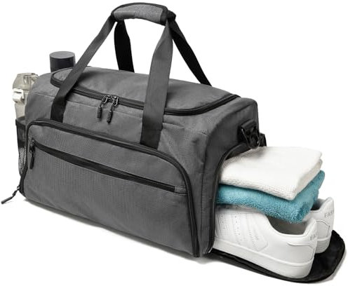 Sporttasche für Herren und Damen, kleine Fitness-Workout-Sporttasche mit Nassfach und Schuhfach, wasserabweisend, Wochenendtasche für die Nacht, GRAU, Einheitsgröße, Einfach und praktisch