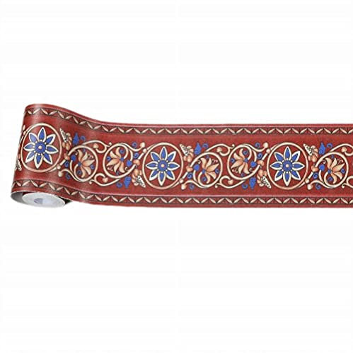 Tapetenbordüre selbstklebend Vintage-Rot PVC Sockelleiste Dekorative Bordüre Selbstklebende Home Bordüre Küche Tapetenbordüre selbstklebend für Badezimmer Wohnzimmer 10X500CM