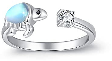 Mondstein Ring Keltischer Knoten/Meerjungfrau/Snake Ring 925 Sterling Silber Herz Mondstein Ring Verstellbare Ringe Damen Schmuck Geschenk für Frauen Mädchen (Schildkrötenring)