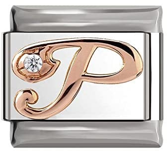 Italian Charms Rose Gold Letter A-Z Charm Link fits all 9mm Bracelet - UK stock (Letter P)