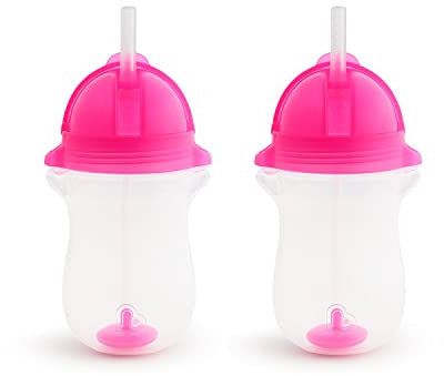 Munchkin 2 Tasses Click Lock Tip & Sip avec paille lestée, 296 ml/10 oz, rose, lot de 2