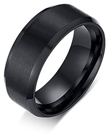 Aotiwe Punk Ringe Herren, Väter Geschenk Einfaches Ringband mit Glatter Oberfläche 8mm Glattes Schwarz Größe 54 (17.2)