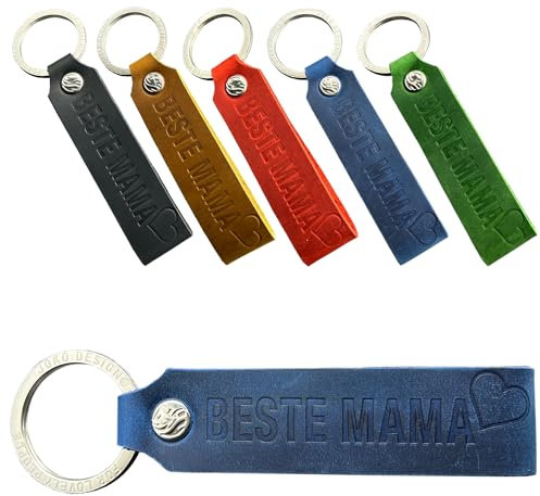 JOKO DESIGN Bester Papa - Beste Mama Leder Schlüsselanhänger Vatertag Muttertag Geschenkidee Mutter Vater Geschenk, blau