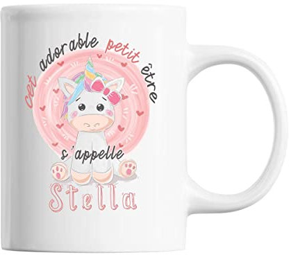 Planetee Mug prénom Stella Licorne | Tasse prénom Mignon pour enfant
