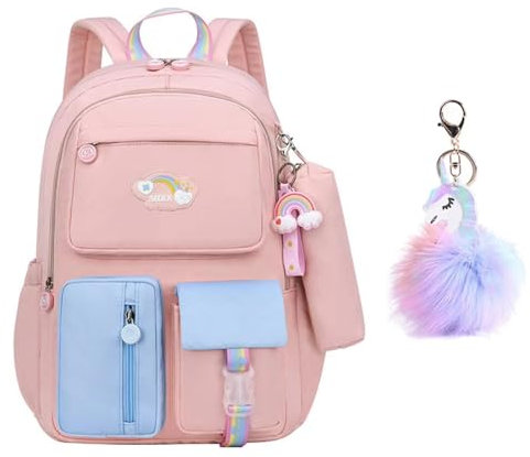 Schulrucksack Rucksack Schule Teenager Mädchen Kinderrucksack Mädchen Reisen Freizeitrucksack Wasserdicht Süßes Muster Campus Backpack Bücher Tasche Rucksäcke Daypacks Bag mit Federmäppchen(Blau)