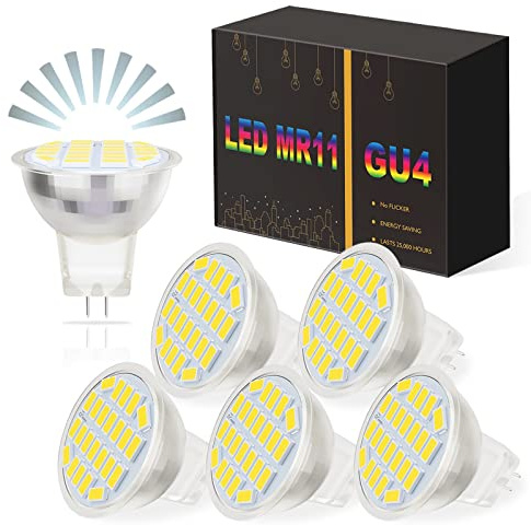 MR11 GU4 LED Lampen 3W, AC/DC 10-30V Kaltweiß 6000K 300LM, Ersatz für 30W MR11 Halogenlampen, Nicht Dimmbar Kein Flimmern, 6er Pack