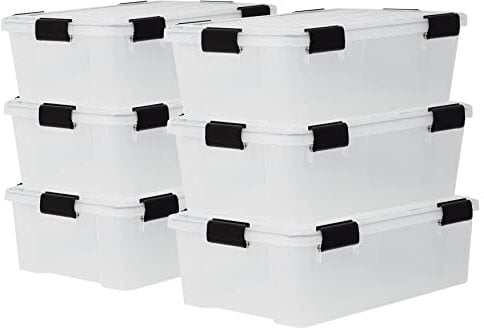 Iris Ohyama Luftdichte Kunststoff-Aufbewahrungsboxen mit Deckel, 30L, 6er-Set, Transparent, Hermetischer wasserdichter Verschluss, Robust Schnappverschlüsse, Stapelbar, Staubschutz, BPA-frei, DDAT-LS