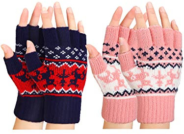 SATINIOR 2 Paar Winter Fingerlose Handschuhe Damen Thermo Fingerlos Fäustlinge Warm Halbfinger Strickhandschuhe (Schwarz und Rot)